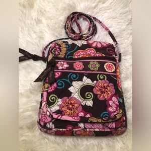 Vera Bradley Quilted Floral Crossbody in Brown, Pink & Green